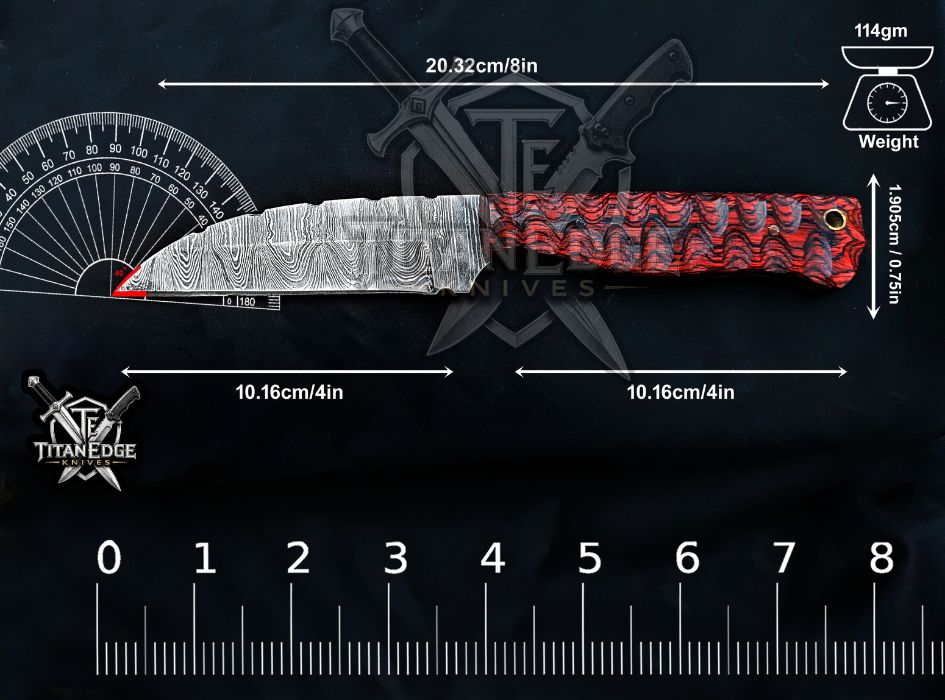 Personalized Handcrafted Damascus Hunting Knife, 8-Inch Full Tang Skinning Blade, Bushcraft EDC Tool, Wood Handle Camping Tool