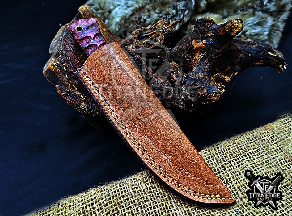 Personalized Handcrafted Damascus Hunting Knife, 8-Inch Full Tang Skinning Blade, Bushcraft EDC Tool, Wood Handle Camping Tool