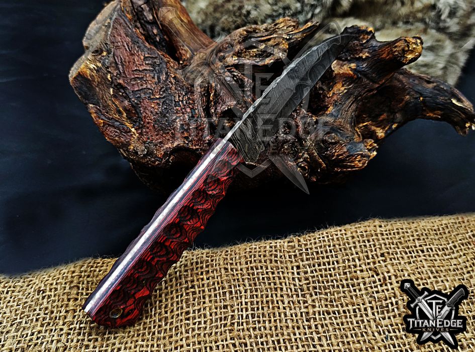 Personalized Handcrafted Damascus Hunting Knife, 8-Inch Full Tang Skinning Blade, Bushcraft EDC Tool, Wood Handle Camping Tool