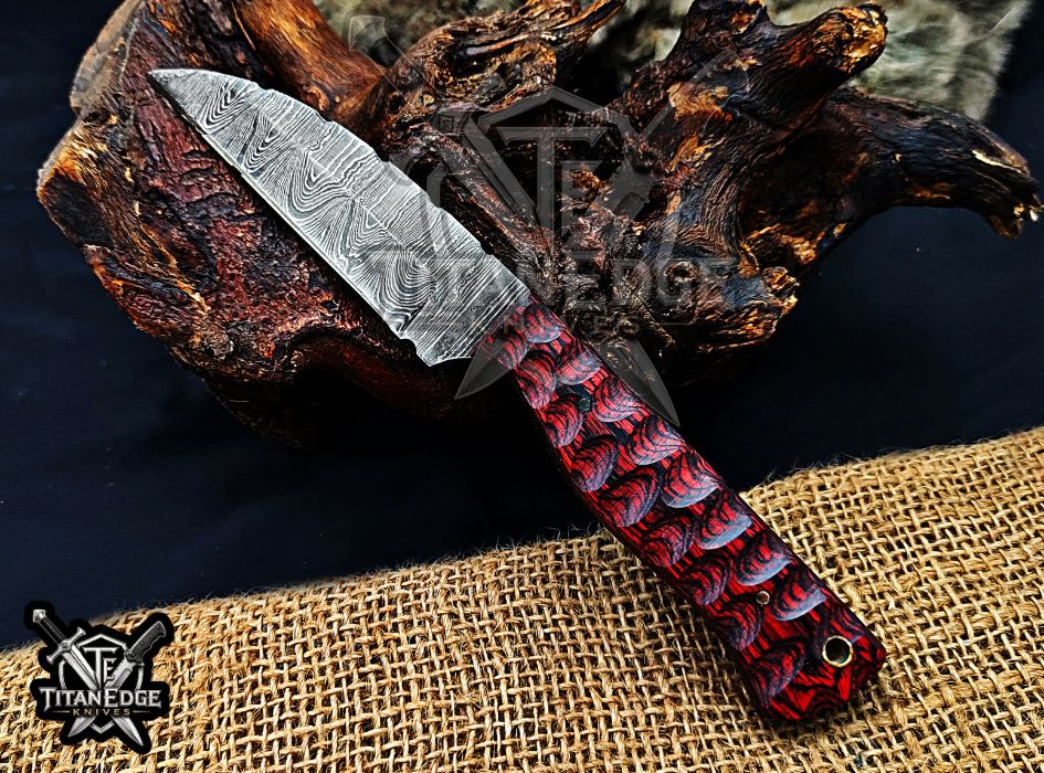 Personalized Handcrafted Damascus Hunting Knife, 8-Inch Full Tang Skinning Blade, Bushcraft EDC Tool, Wood Handle Camping Tool