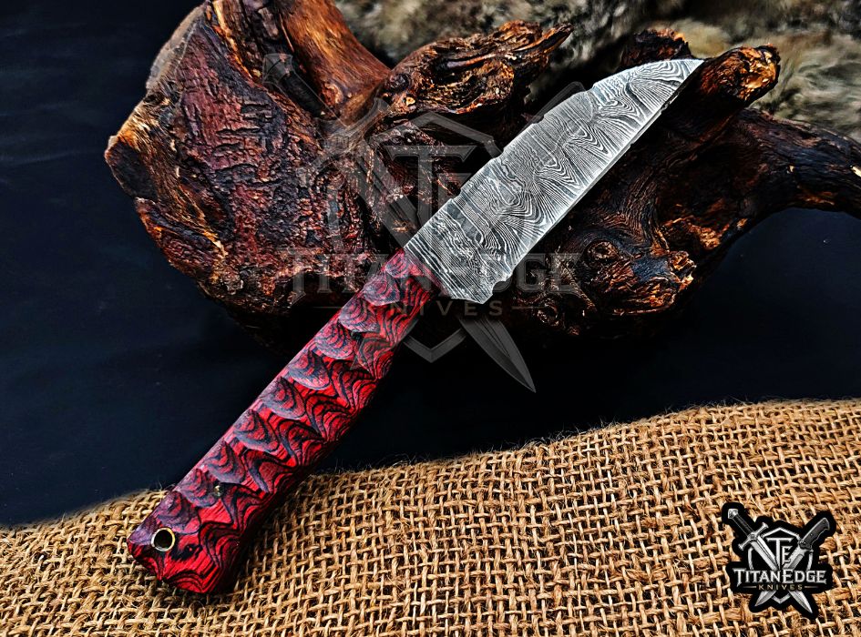 Personalized Handcrafted Damascus Hunting Knife, 8-Inch Full Tang Skinning Blade, Bushcraft EDC Tool, Wood Handle Camping Tool