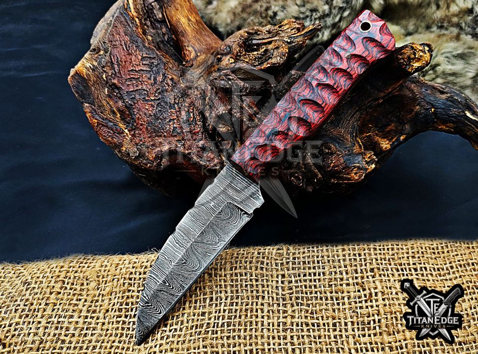 Personalized Handcrafted Damascus Hunting Knife, 8-Inch Full Tang Skinning Blade, Bushcraft EDC Tool, Wood Handle Camping Tool