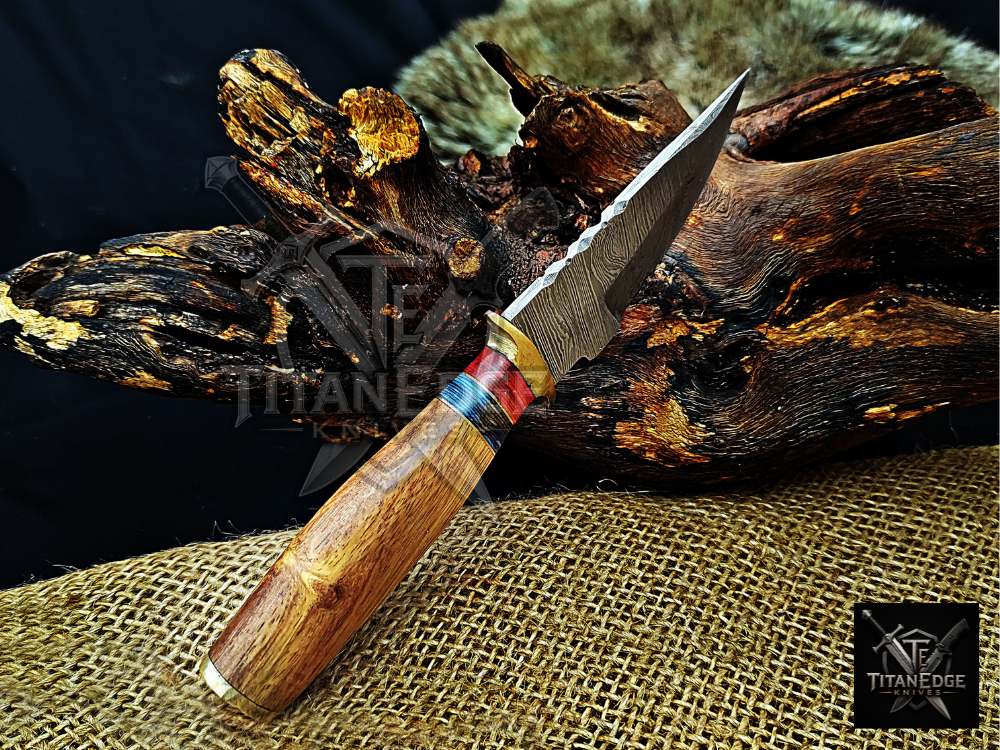 6.5" Handmade Damascus Fixed Blade Knife with Brass Guard