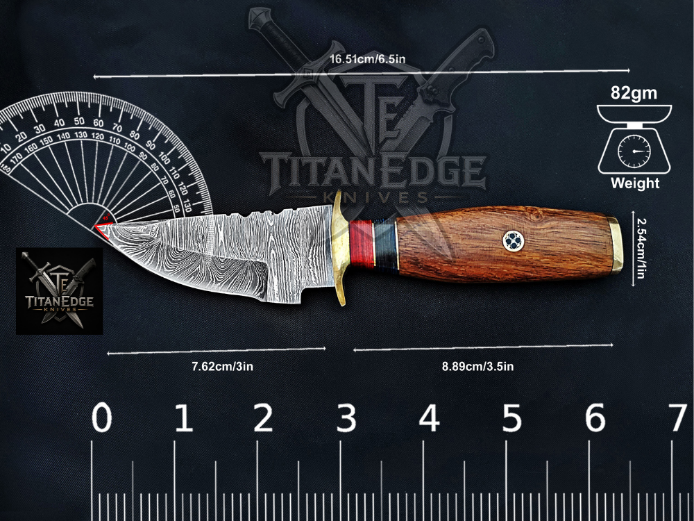 6.5" Handmade Damascus Fixed Blade Knife with Brass Guard
