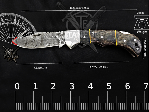 6.75" Handmade Damascus Folding Knife with Gut Hook