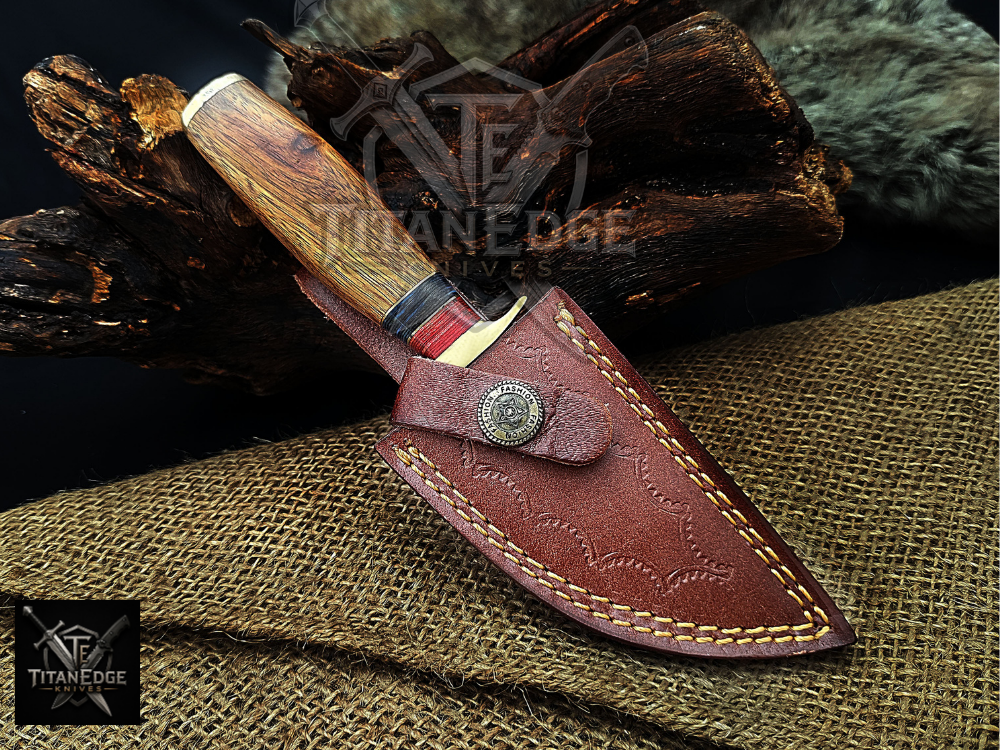 6.5" Handmade Damascus Fixed Blade Knife with Brass Guard