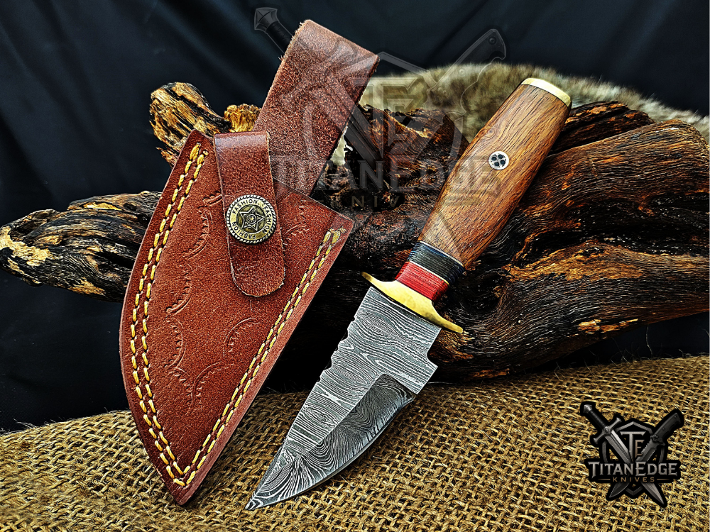 6.5" Handmade Damascus Fixed Blade Knife with Brass Guard