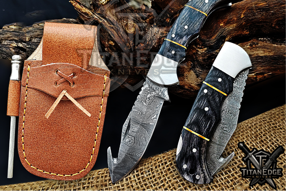 6.75" Handmade Damascus Folding Knife with Gut Hook