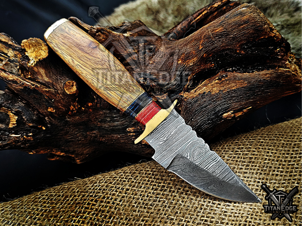 6.5" Handmade Damascus Fixed Blade Knife with Brass Guard