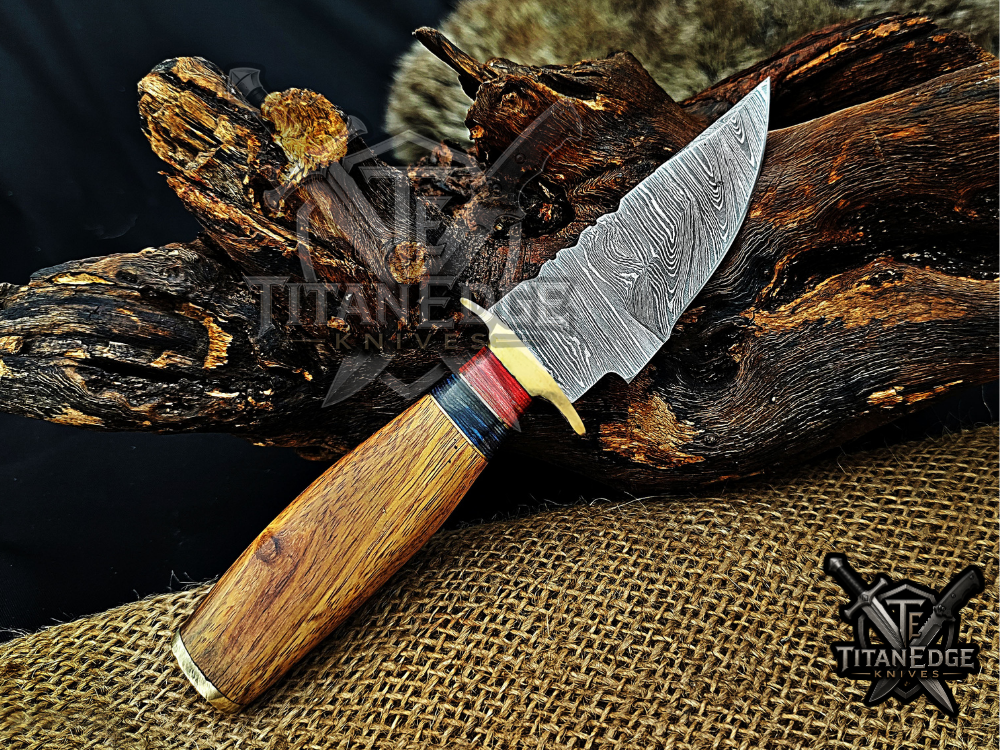 6.5" Handmade Damascus Fixed Blade Knife with Brass Guard