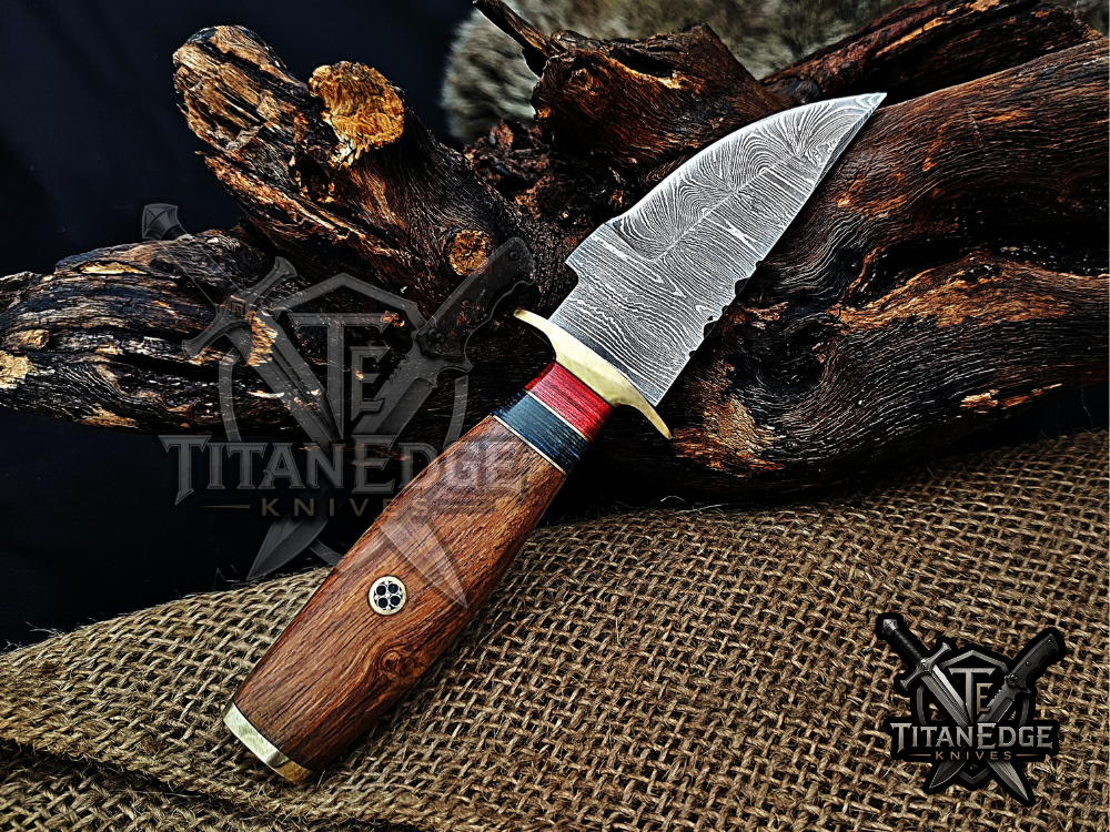 6.5" Handmade Damascus Fixed Blade Knife with Brass Guard