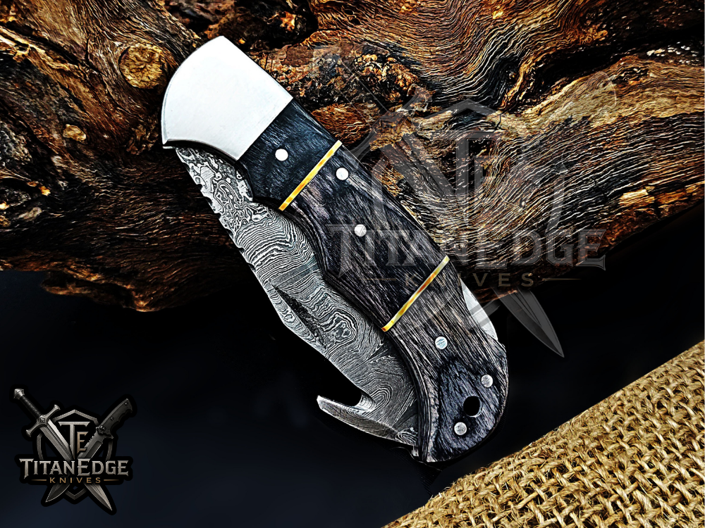 6.75" Handmade Damascus Folding Knife with Gut Hook
