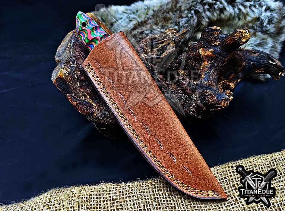 Personalized Handcrafted Damascus Hunting Knife, 8-Inch Full Tang Skinning Blade, Bushcraft EDC Tool, Wood Handle Camping Tool