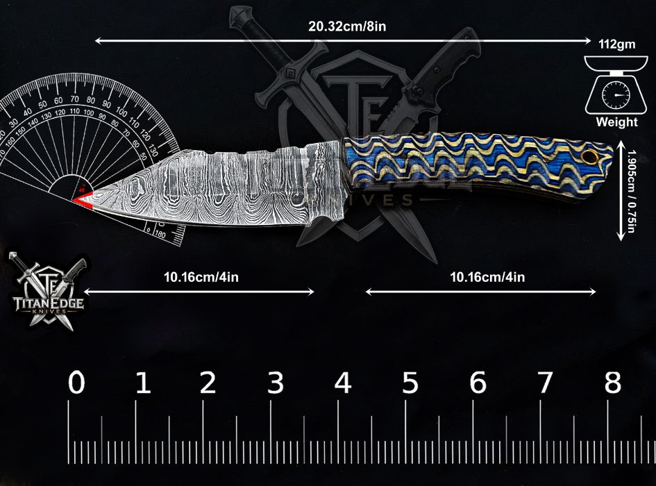 Personalized Handcrafted Damascus Hunting Knife, 8-Inch Full Tang Skinning Blade, Bushcraft EDC Tool, Wood Handle Camping Tool