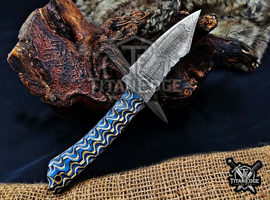 Personalized Handcrafted Damascus Hunting Knife, 8-Inch Full Tang Skinning Blade, Bushcraft EDC Tool, Wood Handle Camping Tool