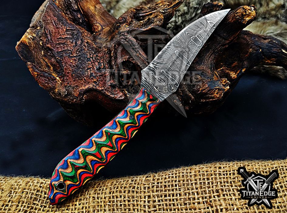 Personalized Handcrafted Damascus Hunting Knife, 8-Inch Full Tang Skinning Blade, Bushcraft EDC Tool, Wood Handle Camping Tool