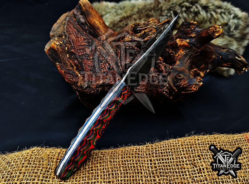 Personalized Handcrafted Damascus Hunting Knife, 8-Inch Full Tang Skinning Blade, Bushcraft EDC Tool, Wood Handle Camping Tool