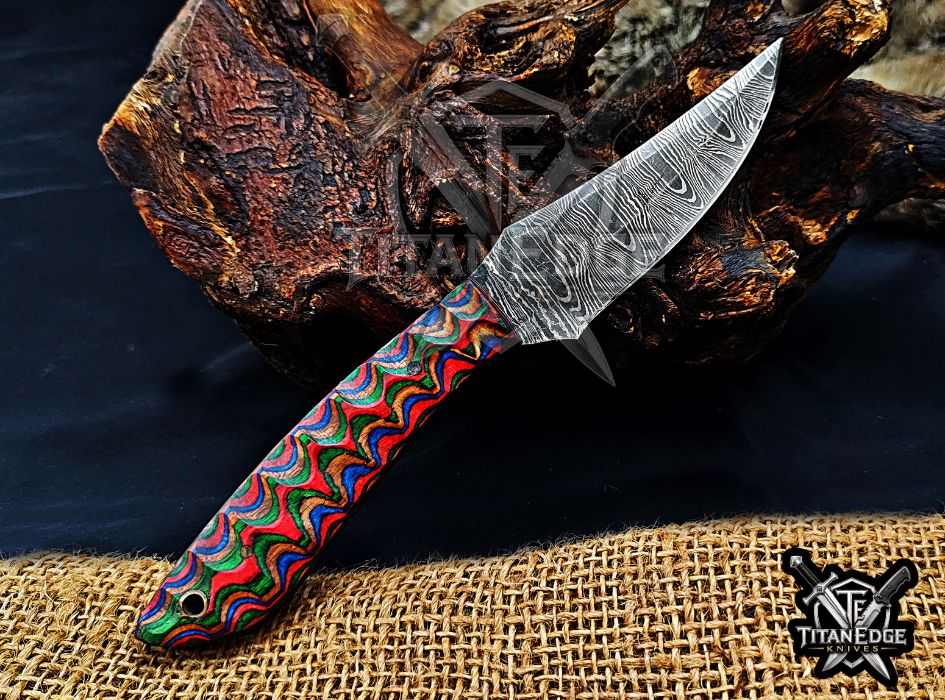 Personalized Handcrafted Damascus Hunting Knife, 8-Inch Full Tang Skinning Blade, Bushcraft EDC Tool, Wood Handle Camping Tool
