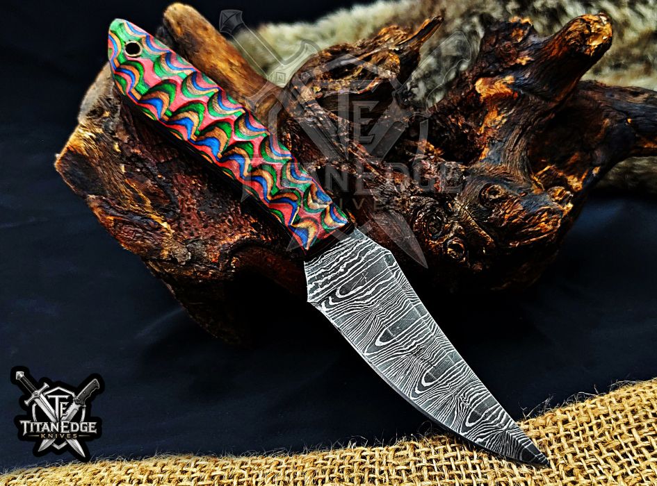 Personalized Handcrafted Damascus Hunting Knife, 8-Inch Full Tang Skinning Blade, Bushcraft EDC Tool, Wood Handle Camping Tool