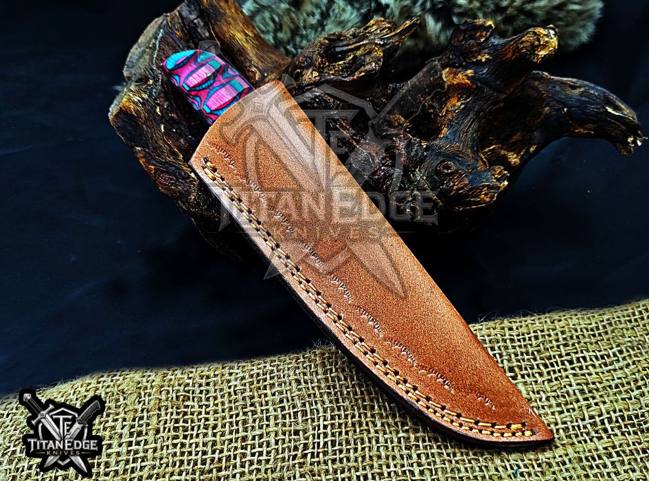 Personalized Handcrafted Damascus Hunting Knife, 8-Inch Full Tang Skinning Blade, Bushcraft EDC Tool, Wood Handle Camping Tool