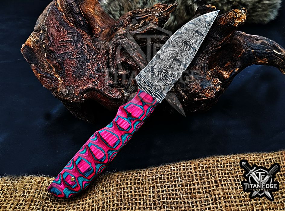Personalized Handcrafted Damascus Hunting Knife, 8-Inch Full Tang Skinning Blade, Bushcraft EDC Tool, Wood Handle Camping Tool