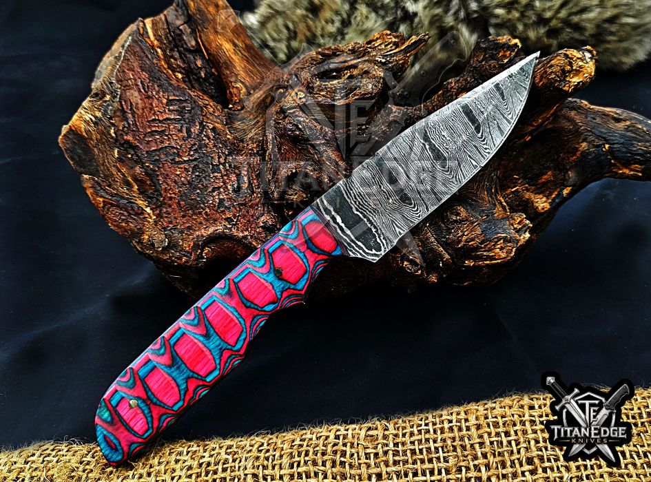 Personalized Handcrafted Damascus Hunting Knife, 8-Inch Full Tang Skinning Blade, Bushcraft EDC Tool, Wood Handle Camping Tool
