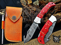 6.75" Handmade Damascus Folding Knife with Gut Hook