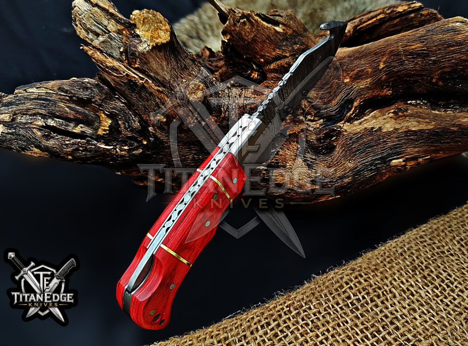 6.75" Handmade Damascus Folding Knife with Gut Hook