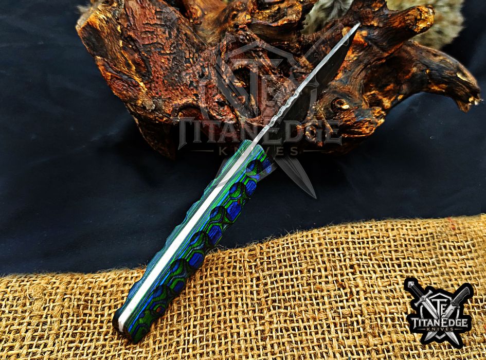 Personalized Handcrafted Damascus Hunting Knife, 8-Inch Full Tang Skinning Blade, Bushcraft EDC Tool, Wood Handle Camping Tool
