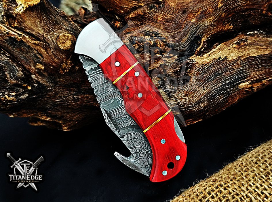 6.75" Handmade Damascus Folding Knife with Gut Hook
