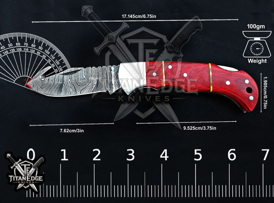 6.75" Handmade Damascus Folding Knife with Gut Hook