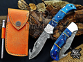 6.75" Handmade Damascus Folding Knife with Gut Hook