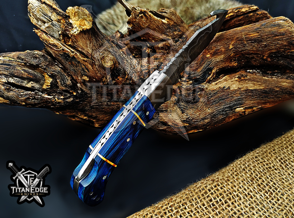 6.75" Handmade Damascus Folding Knife with Gut Hook