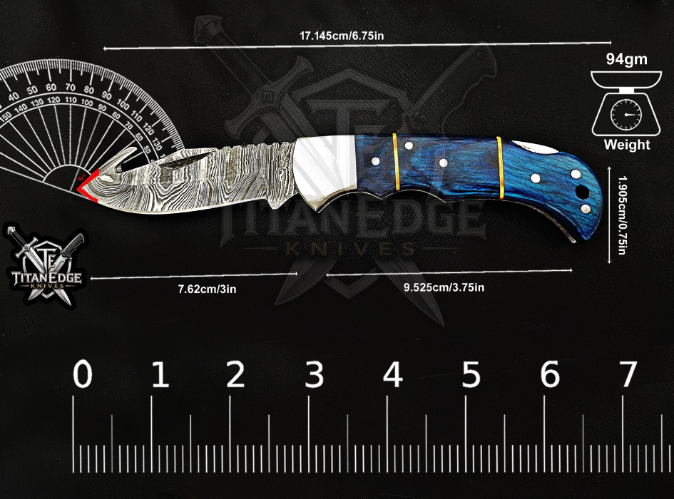 6.75" Handmade Damascus Folding Knife with Gut Hook