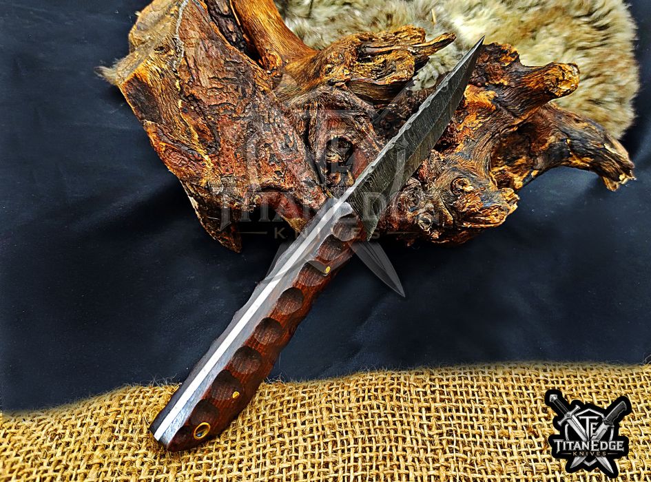 Personalized Handcrafted Damascus Hunting Knife, 8-Inch Full Tang Skinning Blade, Bushcraft EDC Tool, Wood Handle Camping Tool