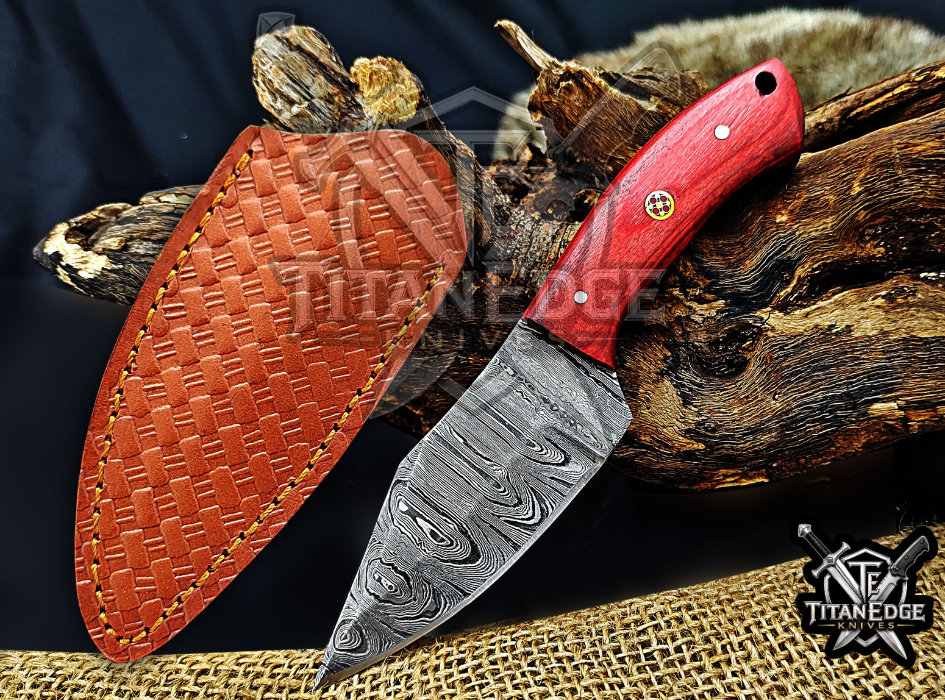 6.75" Handmade Damascus Steel Fixed Blade Knife with Leather Sheath