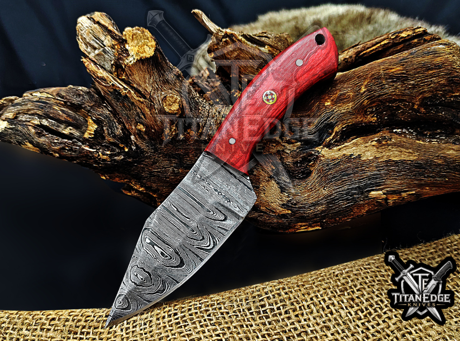 6.75" Handmade Damascus Steel Fixed Blade Knife with Leather Sheath