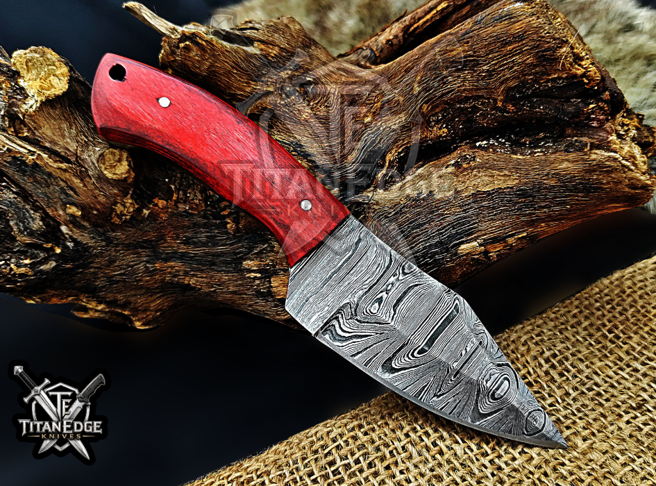 6.75" Handmade Damascus Steel Fixed Blade Knife with Leather Sheath