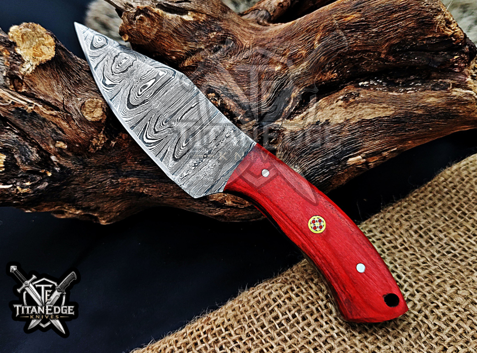 6.75" Handmade Damascus Steel Fixed Blade Knife with Leather Sheath