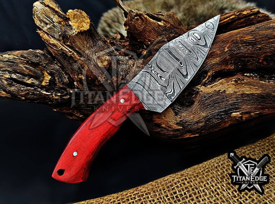 6.75" Handmade Damascus Steel Fixed Blade Knife with Leather Sheath