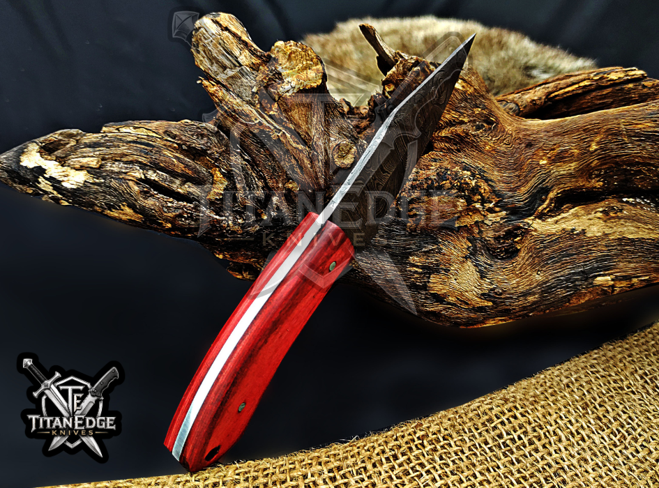 6.75" Handmade Damascus Steel Fixed Blade Knife with Leather Sheath