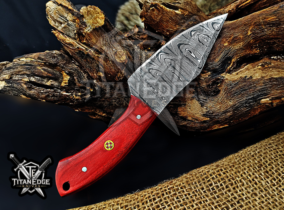 6.75" Handmade Damascus Steel Fixed Blade Knife with Leather Sheath