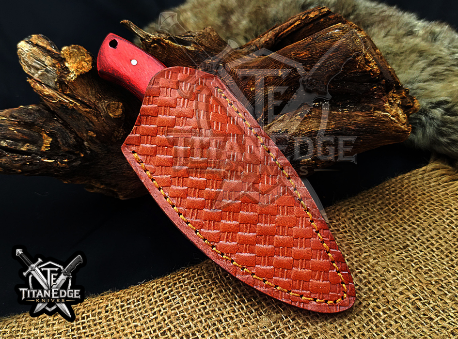 6.75" Handmade Damascus Steel Fixed Blade Knife with Leather Sheath