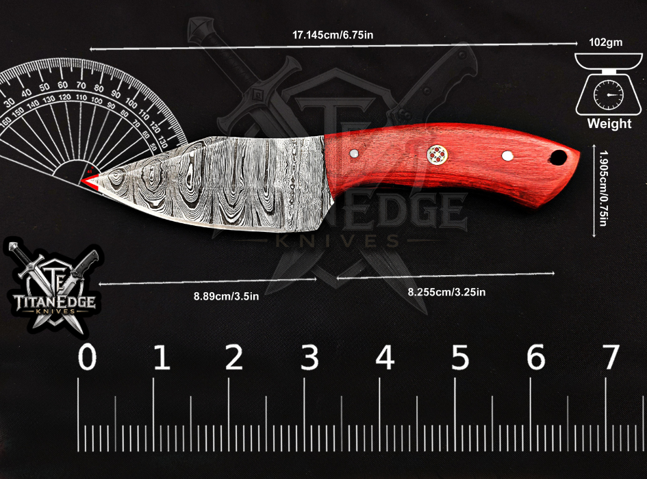 6.75" Handmade Damascus Steel Fixed Blade Knife with Leather Sheath