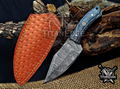 6.75" Handmade Damascus Steel Fixed Blade Knife with Leather Sheath