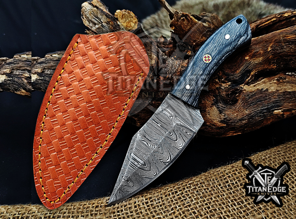 6.75" Handmade Damascus Steel Fixed Blade Knife with Leather Sheath