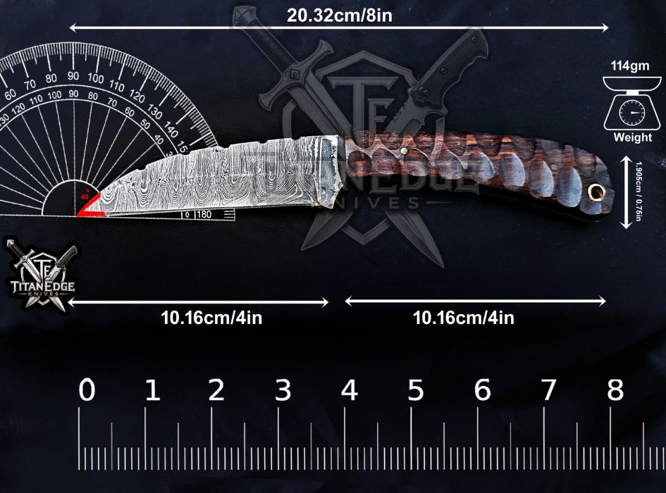 Personalized Handcrafted Damascus Hunting Knife, 8-Inch Full Tang Skinning Blade, Bushcraft EDC Tool, Wood Handle Camping Tool