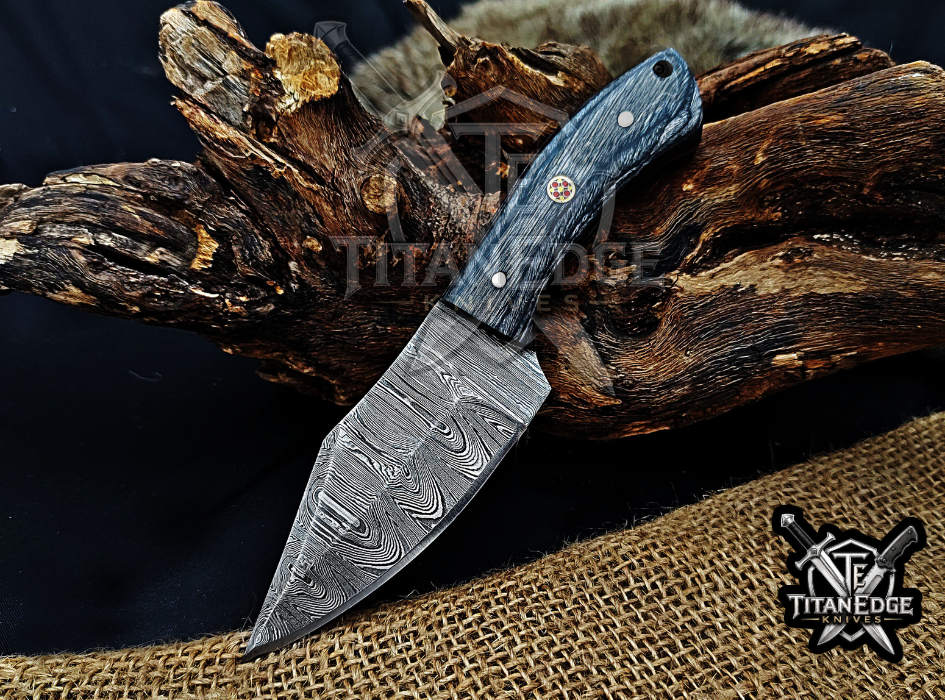 6.75" Handmade Damascus Steel Fixed Blade Knife with Leather Sheath