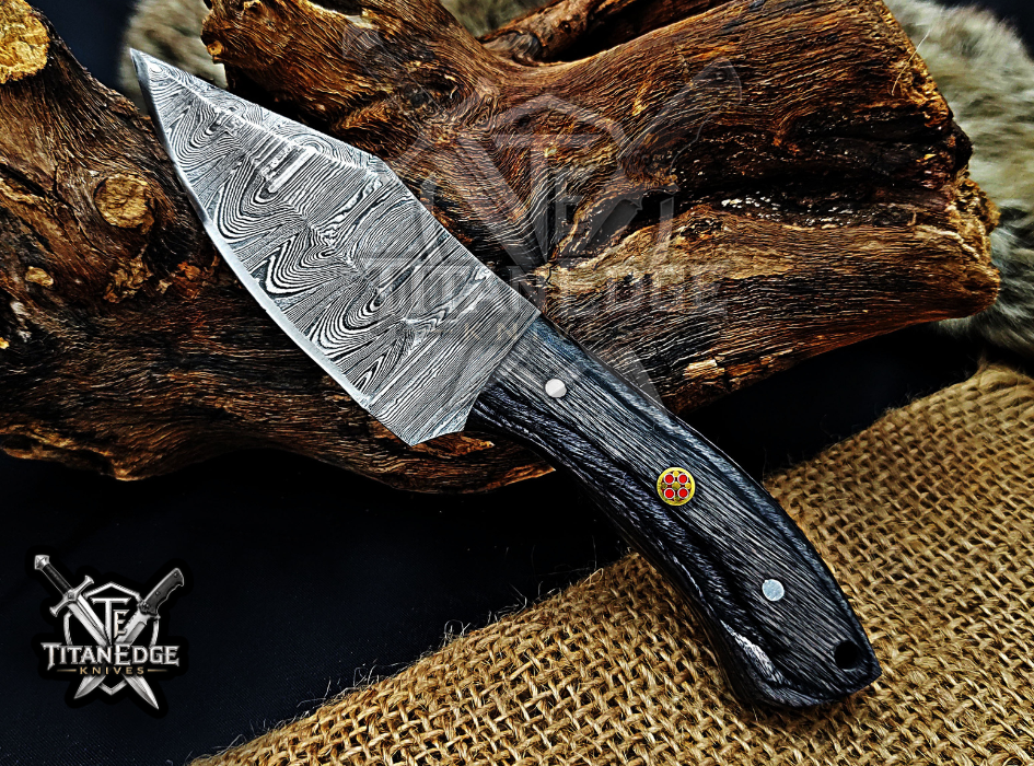 6.75" Handmade Damascus Steel Fixed Blade Knife with Leather Sheath