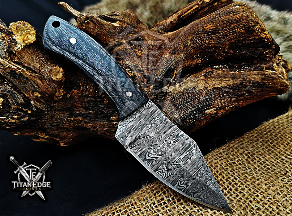 6.75" Handmade Damascus Steel Fixed Blade Knife with Leather Sheath